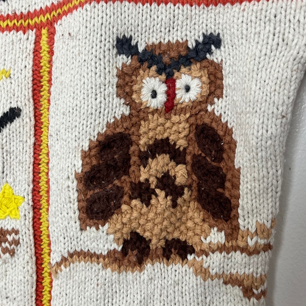 Vintage 90s Halloween Black Cats Pumpkins Witch Owl Chunky‎ Sweater Womens L - Picture 5 of 12